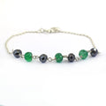 5 mm Certified Emerald Gemstone Chain Bracelet With Black Diamond Bead - ZeeDiamonds