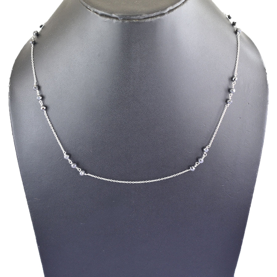 4 mm Round Black Diamond Beads Silver Chain Necklace. - ZeeDiamonds