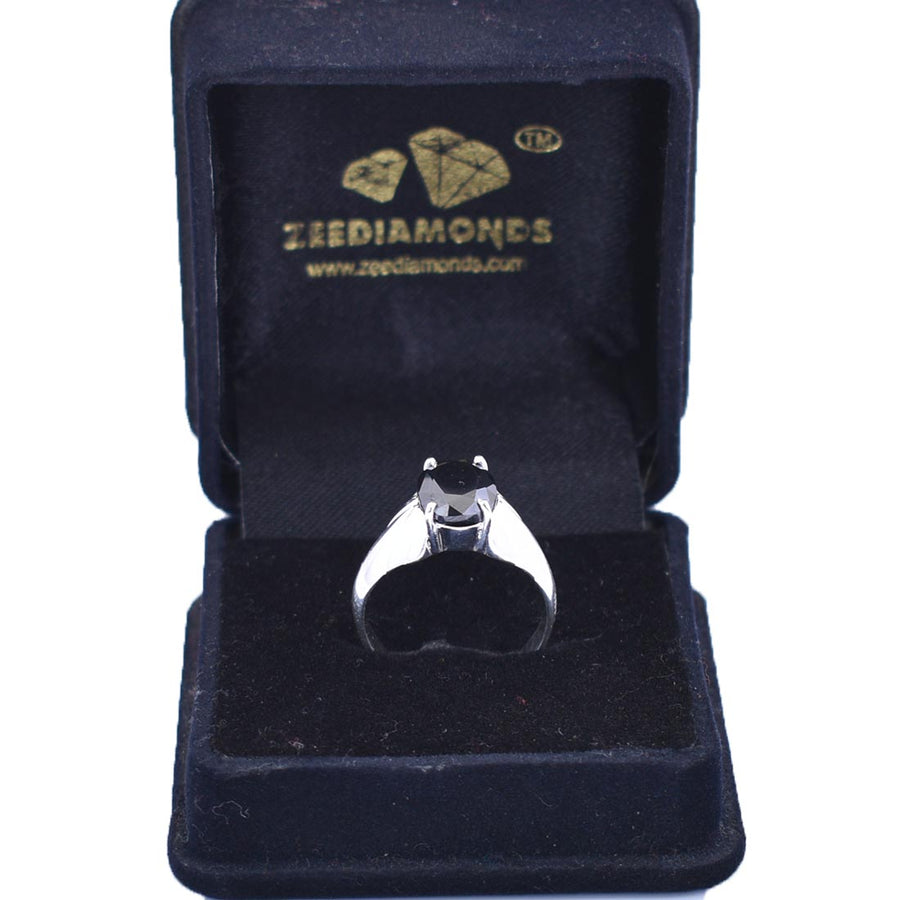 3.50 Ct Round Shape Black Diamond Solitaire Ring in 925 Sterling Silver - ZeeDiamonds