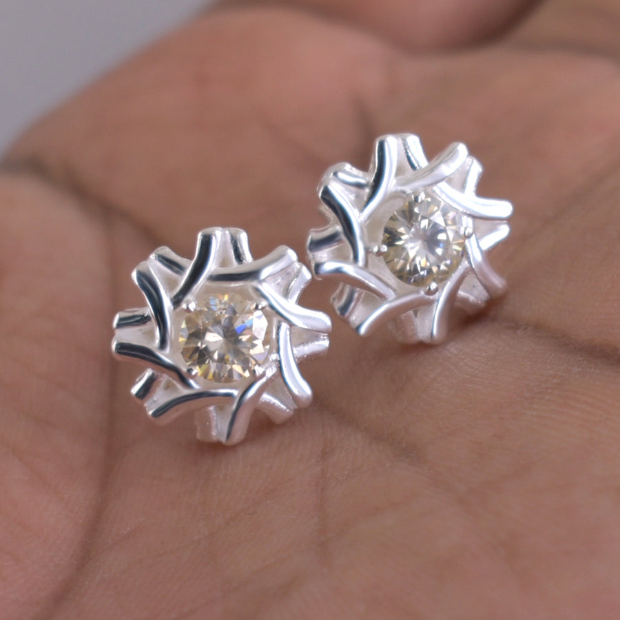 AAA Quality 1.60 Ct Designer Off-White Diamond Solitaire Studs. - ZeeDiamonds