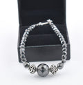 6 mm Black Diamond Beads with (Center 10 mm Bead) Silver Moti Bracelet - ZeeDiamonds