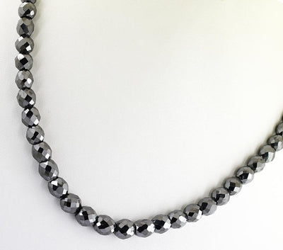 8 mm Black Diamond Beads Necklace-Great Shine & Luster! 18" to 24" options. - ZeeDiamonds