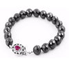 9 mm Black Diamond Beads Bracelet with Ruby Gemstone Silver Clasp! Stunning Look & Very Elegant