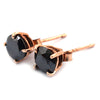 4 Ct AAA Certified Round Shape Black Diamond Rose Gold Studs, Excellent Luster & Great Shine