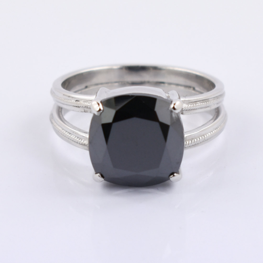 3.75 Cts Cushion Cut Black Diamond Solitaire Ring In Sterling Silver - ZeeDiamonds