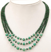 4-5 mm, Three Strand Faceted Emerald Gemstone Beaded Necklace In 925 Silver (Goli) - ZeeDiamonds