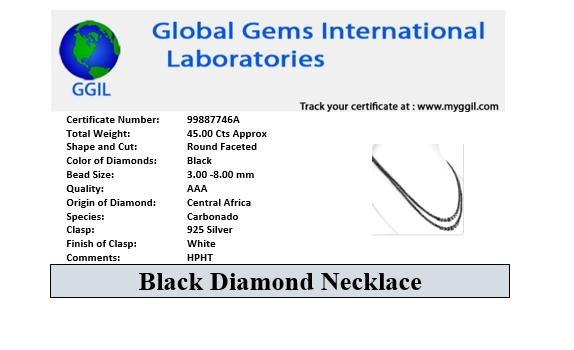 Two Row 3mm-8mm Designer Black Diamond Beaded Necklace with Silver Beads. Great Shine & Luster - ZeeDiamonds
