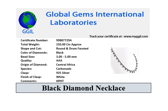 Certified Black Diamond Beads Designer Necklace. Great Shine with Hanging Style. Ideal Gift for Anniversary - ZeeDiamonds
