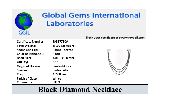 Three Row 3 mm Black Diamond Necklace With 10 mm Bead. AAA Certified Beads. Great Style & Stunning Collection - ZeeDiamonds