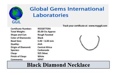 Rough Black Diamond Single Strand Necklace in Sterling Silver Wire. AAA Certified! Great Shine & Blink - ZeeDiamonds
