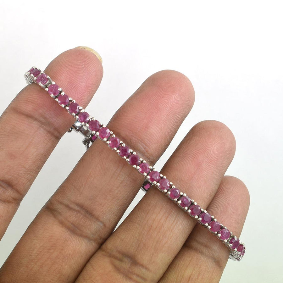 Elegant 3 mm Faceted African Ruby Bracelet With Silver Clasp, Birthday Gift,Unisex Bracelet, AAA Quality, Great Shine & Luster ! - ZeeDiamonds