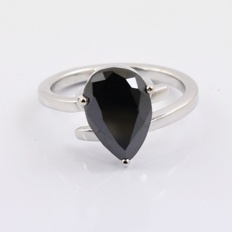 2.99 Carats Pear Shape 100% Certified Black Diamond Sterling Silver Ring - ZeeDiamonds