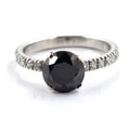 2 Ct Black Diamond Solitaire Ring with White Diamond Accents - ZeeDiamonds