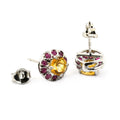 10 mm Yellow Citrine Gemstone with Ruby Accents Studs Earring In 925 Silver - ZeeDiamonds