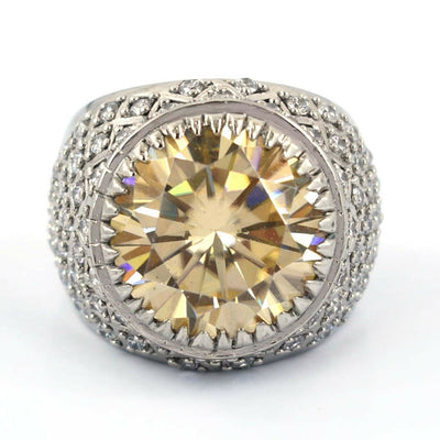 RARE 17.90 Ct Champagne Diamond Heavy Ring With Diamonds Accents, Great Shine & Luster WATCH VIDEO - ZeeDiamonds