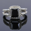 2 Ct Princess Cut Black Diamond Ring with White Diamond Accents, Very Elegant & Great Sparkle. AAA Certified