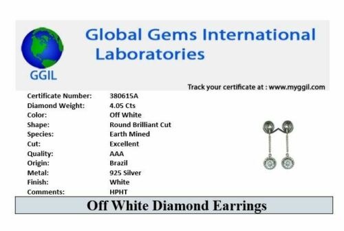 Off White Diamond Solitaire Dangler Earrings with Accents. 4.05 Ct, Amazing Shine & Bling  WATCH VIDEO - ZeeDiamonds