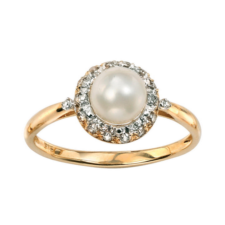Beautiful Pearl Gemstone Ring With White Diamond Accents - ZeeDiamonds
