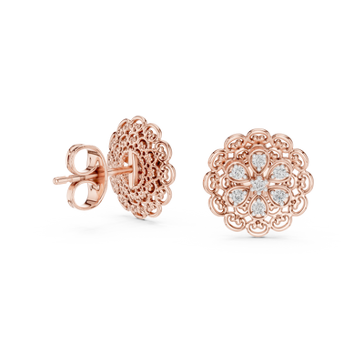 Elowenna Floral Pave  Diamond Stud Earrings