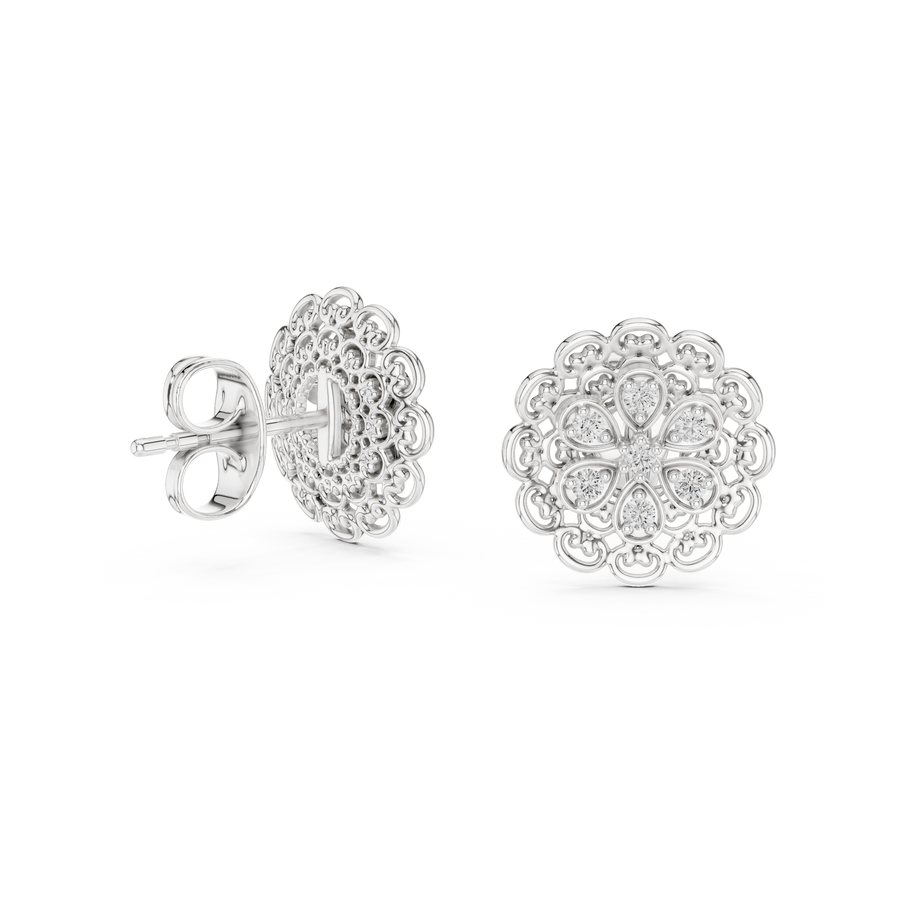 Elowenna Floral Pave  Diamond Stud Earrings