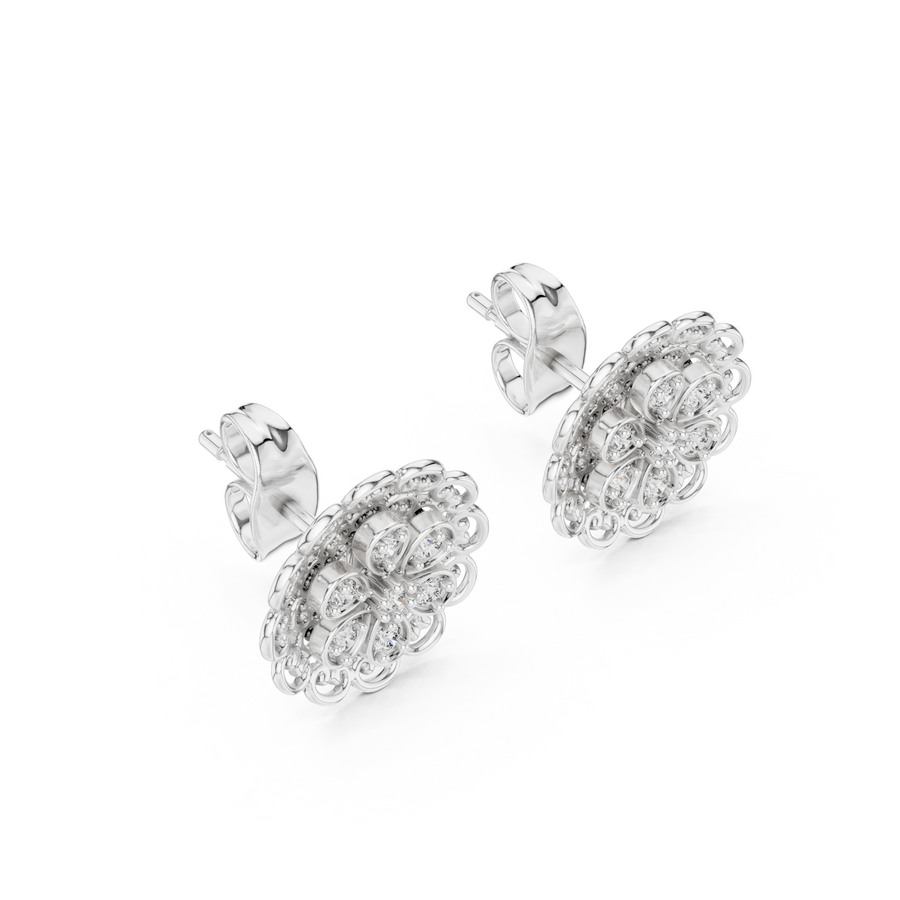 Elowenna Floral Pave  Diamond Stud Earrings