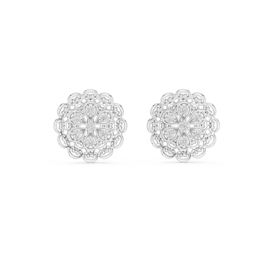 Elowenna Floral Pave  Diamond Stud Earrings