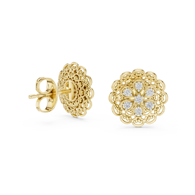 Elowenna Floral Pave  Diamond Stud Earrings
