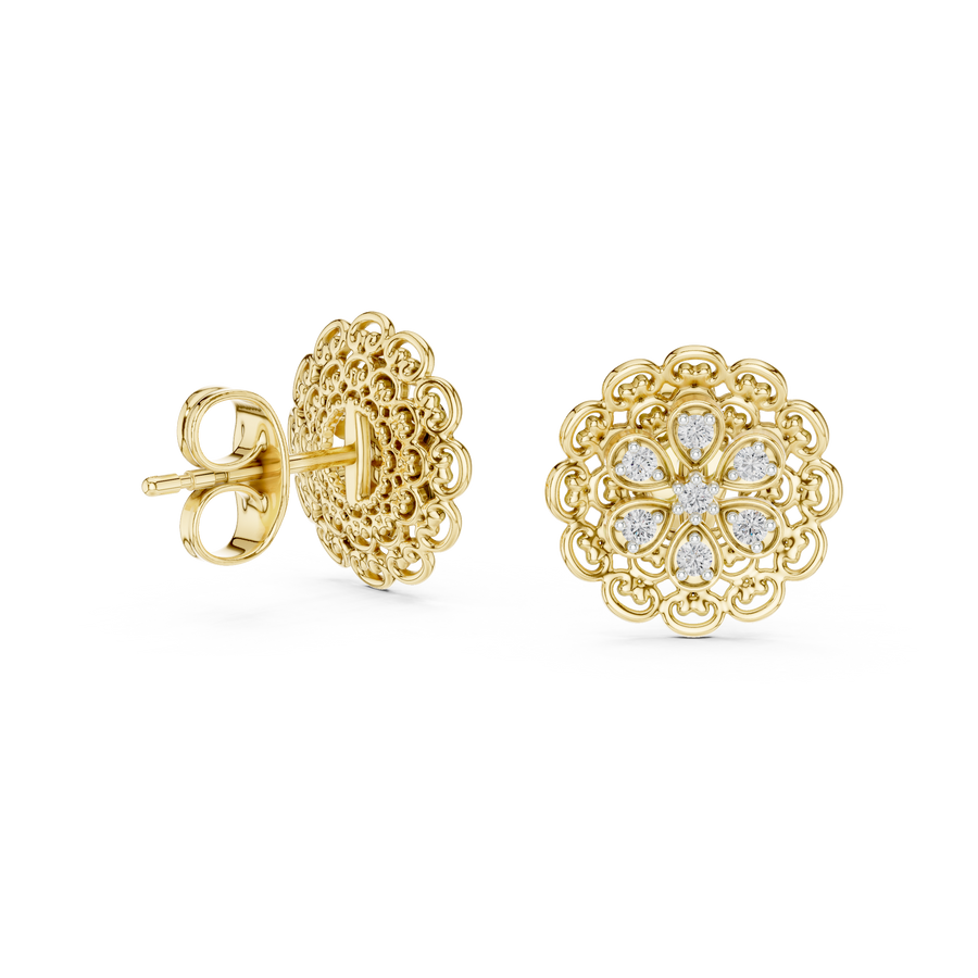 Elowenna Floral Pave  Diamond Stud Earrings