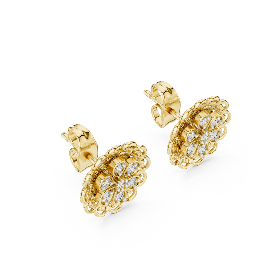 Elowenna Floral Pave  Diamond Stud Earrings
