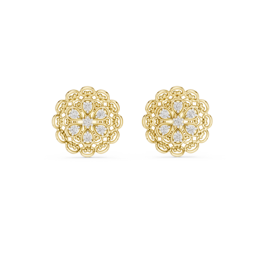 Elowenna Floral Pave  Diamond Stud Earrings