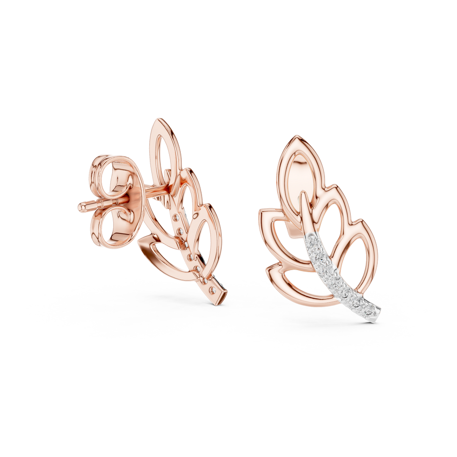 Aurellia Leaf-Vine Diamond Stud Earrings