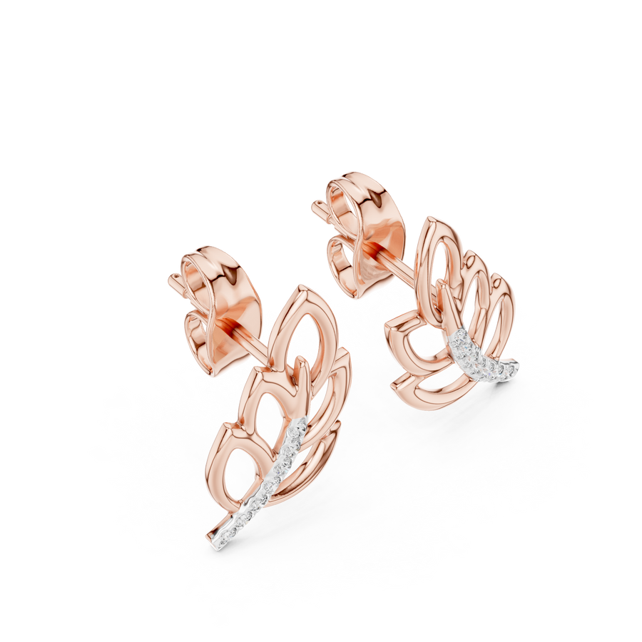Aurellia Leaf-Vine Diamond Stud Earrings