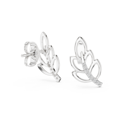 Aurellia Leaf-Vine Diamond Stud Earrings