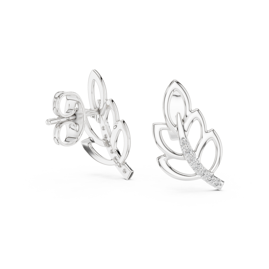 Aurellia Leaf-Vine Diamond Stud Earrings