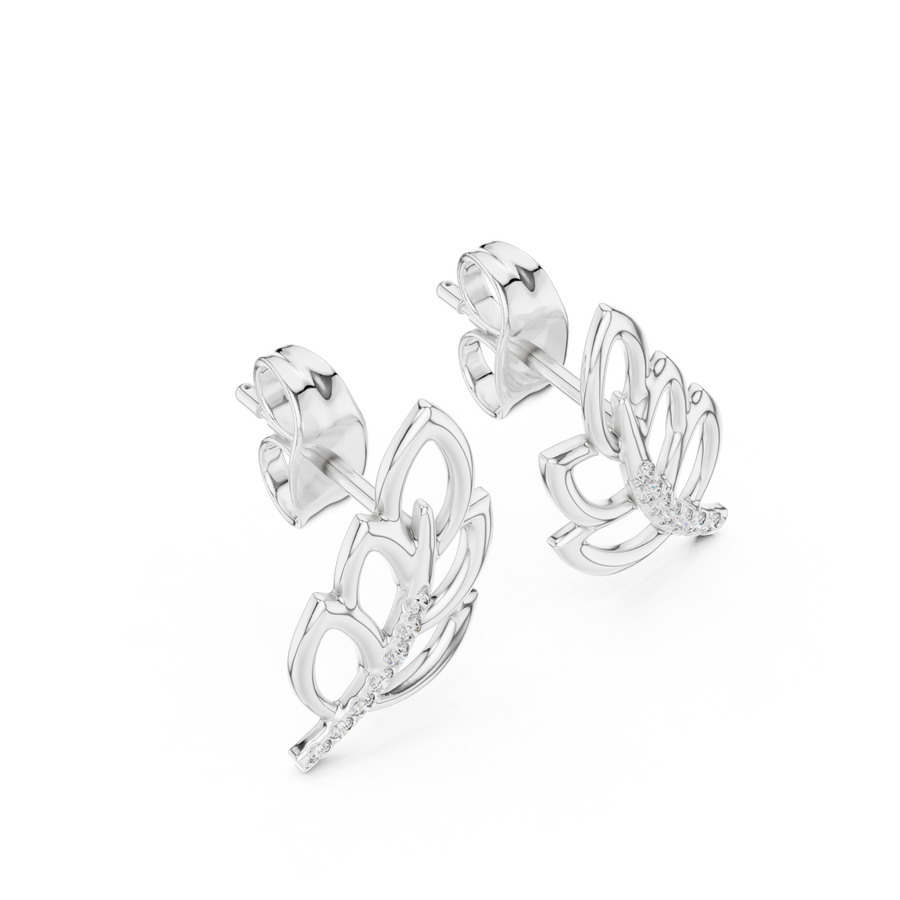 Aurellia Leaf-Vine Diamond Stud Earrings
