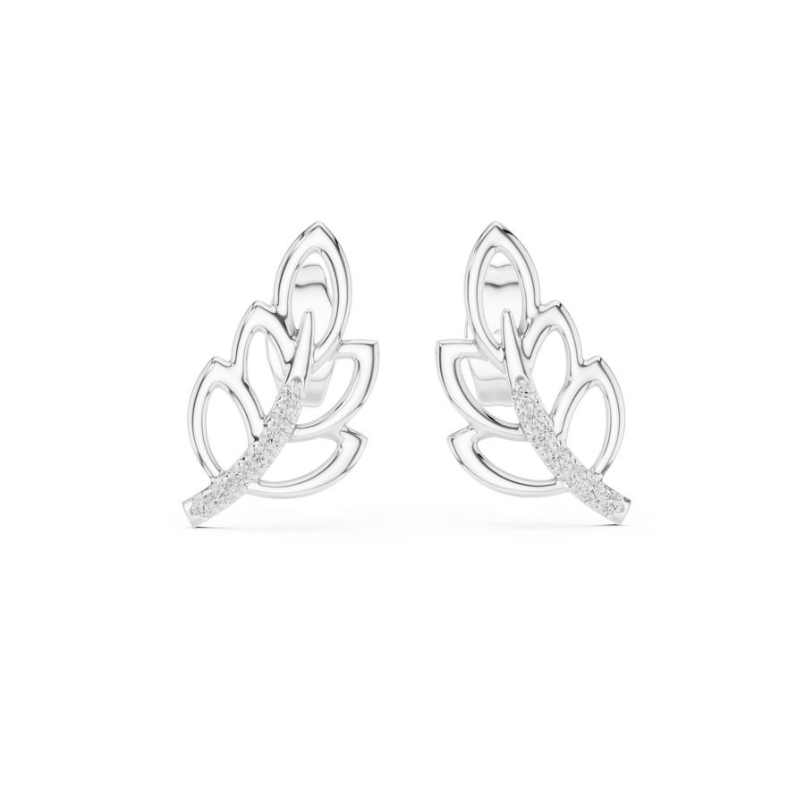 Aurellia Leaf-Vine Diamond Stud Earrings