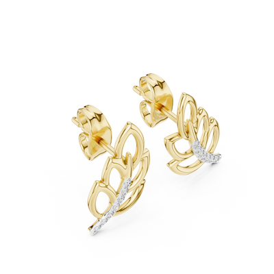 Aurellia Leaf-Vine Diamond Stud Earrings