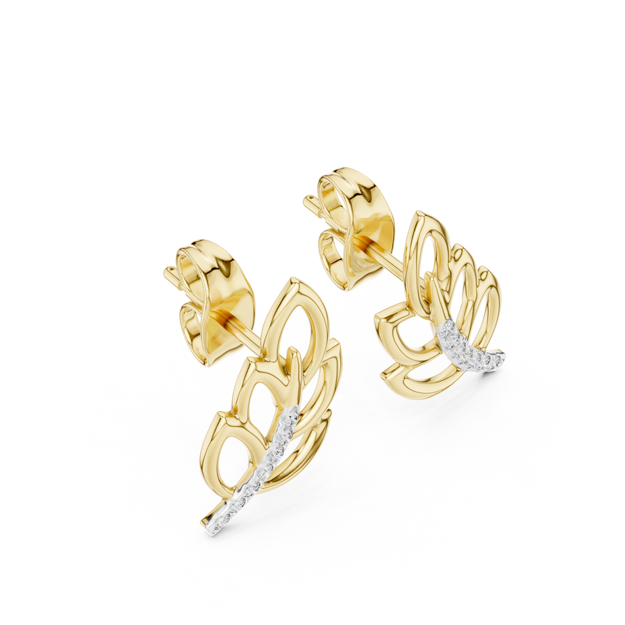 Aurellia Leaf-Vine Diamond Stud Earrings