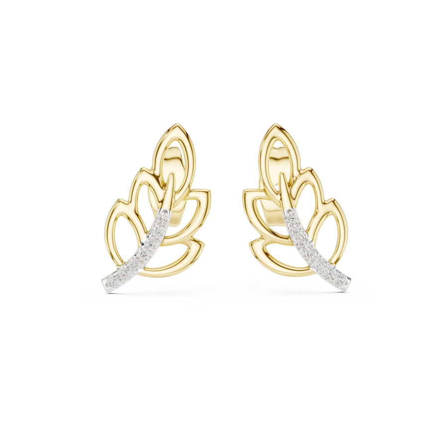 Aurellia Leaf-Vine Diamond Stud Earrings