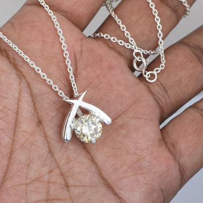 2.70Ct Light Champagne Pendant – White Moissanite in Silver Setting - ZeeDiamonds