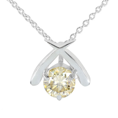 2.70Ct Light Champagne Pendant – White Moissanite in Silver Setting - ZeeDiamonds