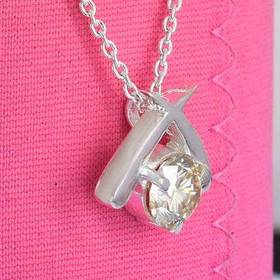 2.70Ct Light Champagne Pendant – White Moissanite in Silver Setting - ZeeDiamonds