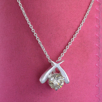 2.70Ct Light Champagne Pendant – White Moissanite in Silver Setting - ZeeDiamonds