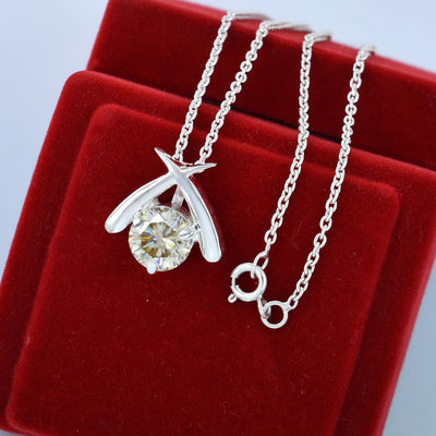 2.70Ct Light Champagne Pendant – White Moissanite in Silver Setting - ZeeDiamonds