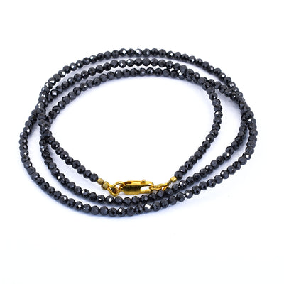 3 mm Round Faceted Black Diamond Beaded Necklace in 925 Silver Clasp. Great Luster! AAA  Certified! Free Diamond Studs. - ZeeDiamonds