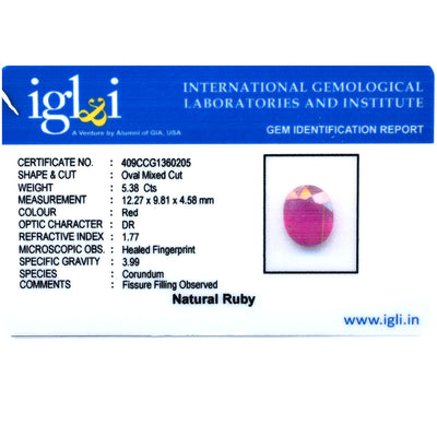 Natural Ruby Gemstone – 5.38 Cts of Pure Elegance, Certified, Boosts Vitality and Energy