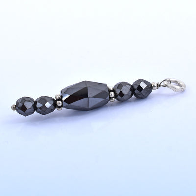 Certified 10mm-6mm Fancy Beads Black Diamond Pendant, 925 Silver, Excellent Cut & Luster - ZeeDiamonds