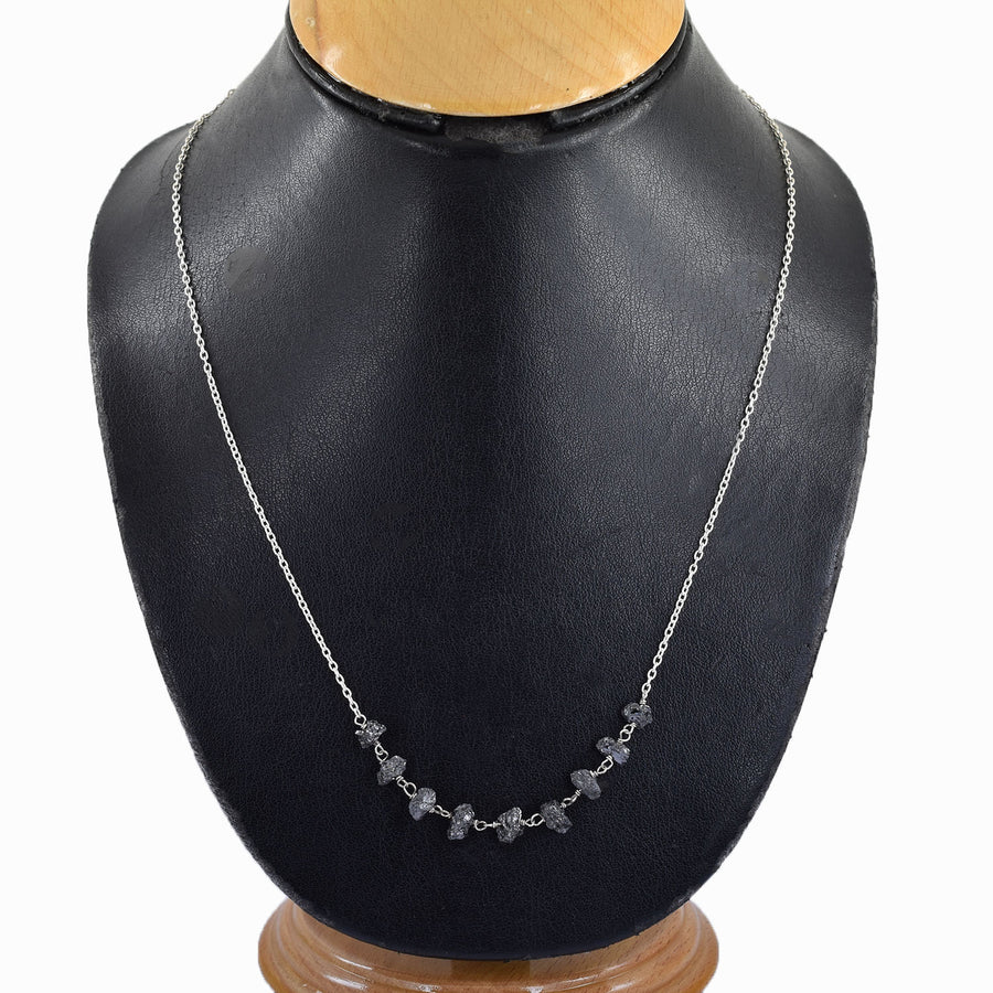 Certified 5-6 mm Rough Beaded Black Diamond Chain Necklace 925 Sterling Silver Unique Design! - ZeeDiamonds
