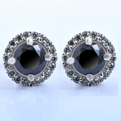 2ct each Round Cut Black Diamond Studs with Black Diamond Accents Unisex, Ideal Gift For Wife, Girlfriend - ZeeDiamonds