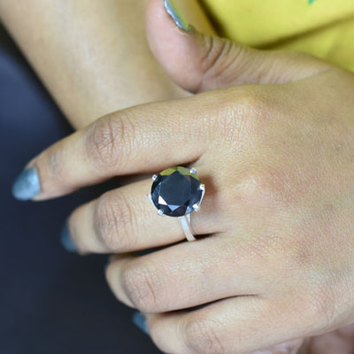 Designer 5 Ct Round Brilliant Cut Black Diamond Solitaire Ring in 925 Sterling Silver Promise Ring - ZeeDiamonds